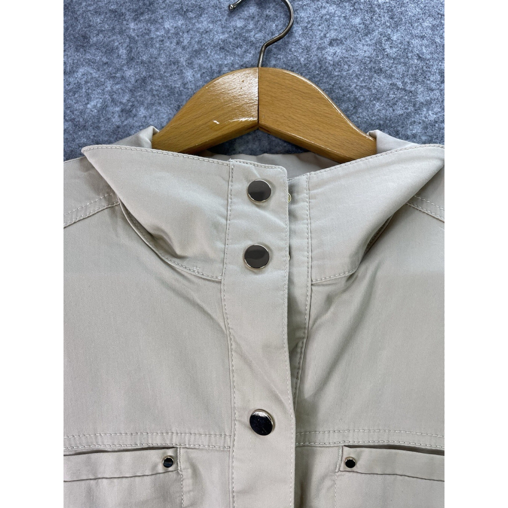 Chicos Luxe Twill Utility Jacket Size 2 US 12/14 Snap Cotton Pockets Stretch - Picture 7 of 12